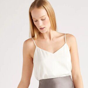 Quince White Washable Stretch Silk V-Neck Cami Size Small NWT